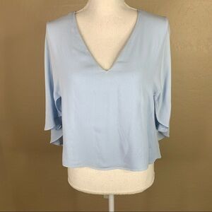 Zara Woman Light Blue Cape Blouse Flutter Sleeve Top